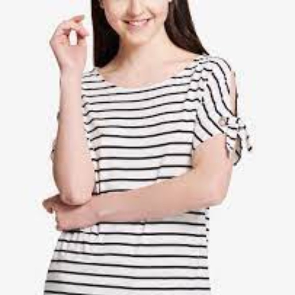 Calvin Klein Tops - Calvin Klein Soft Black & White Striped Tie-sleeve Top